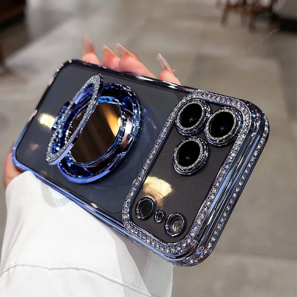 Diamond Mirror Magnetic Case For iPhone 17 Air 16E 16 15 14 Plus 13 11 12 16 Pro Max Magsafe Glitter Transparent Protector Cover