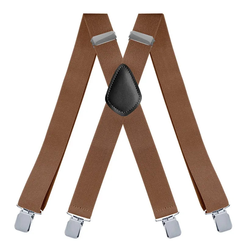 Suspenders for Men Work Heavy Duty Big and Tall 3.5cm Wide X Back with 4 Strong Clips Adjustable Elastic Trouser Braces Straps