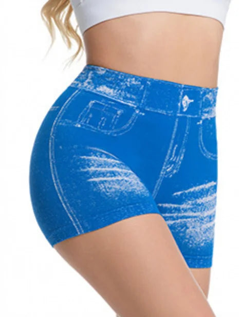 Jeans-like seamless yoga shorts with a V-shaped back, designed to enhance the posterior and provide quick-drying, form-fitting r