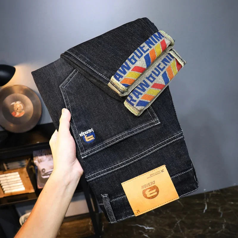 On The New Embroidered Jeans Men's Light Luxury Trend Senior Sense of All Straight Tube Lace-up Adult Gentleman Comfortable