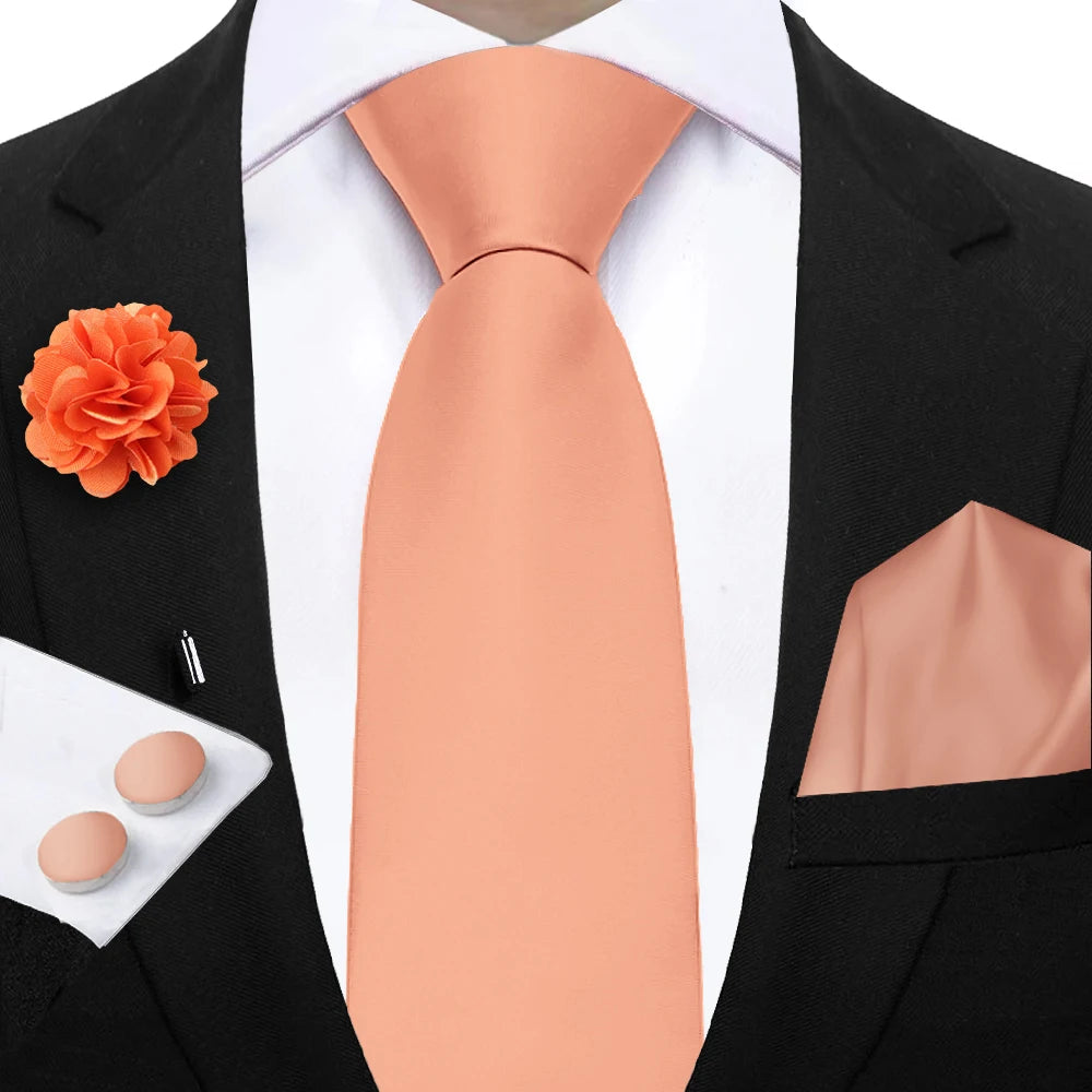 Women & Men Ties Solid NeckTie Pocket Square Brooch Set Men's Wedding Pink Blue Purple Tie Suit Accessories Fit Group Holiday Party
