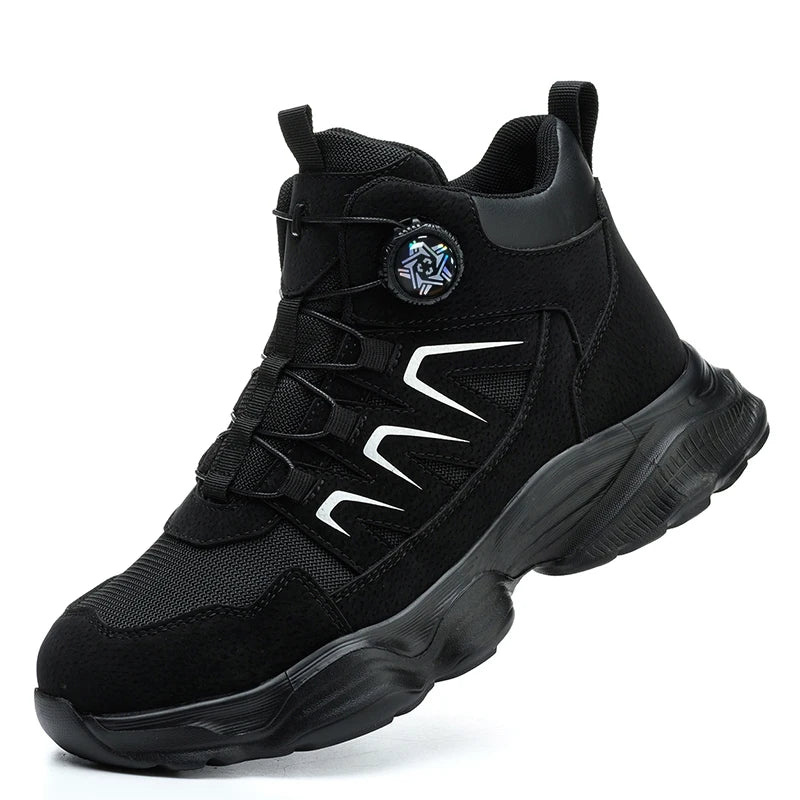 Rotating Button Work Boots For Men Steel Toe Work Safety Shoes Anti-smash Anti-Puncture Indestructible Construction Mining Boots