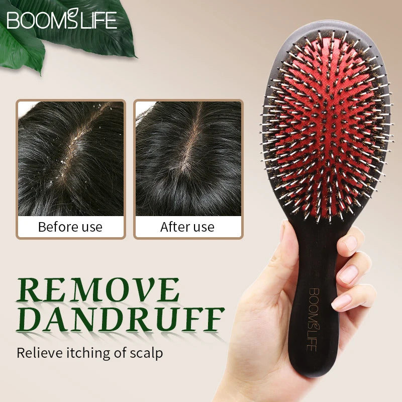 Boar Bristle Hair Brush Women Custom Name Detangling Hair Brush For Curly Hair Wooden Comb Head Scalp Massage Hair Comb