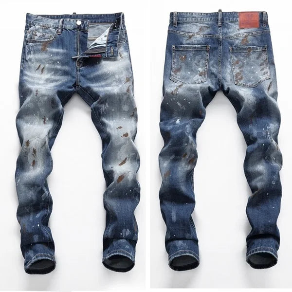 High Quality Street Fashion Men Jeans Retro Blue Elastic Slim Fit Ripped Jeans Men Embroidery Designer Denim Brand Pants Hombre