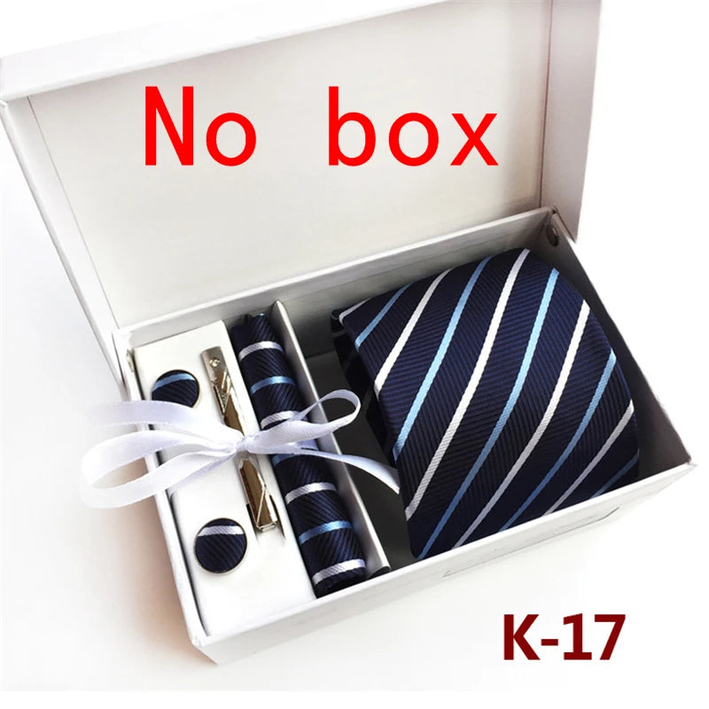 tie set for men gift box for men gravata luxury designer brand 8 cm Jacquard Necktie Pocket Square Clip cufflinks