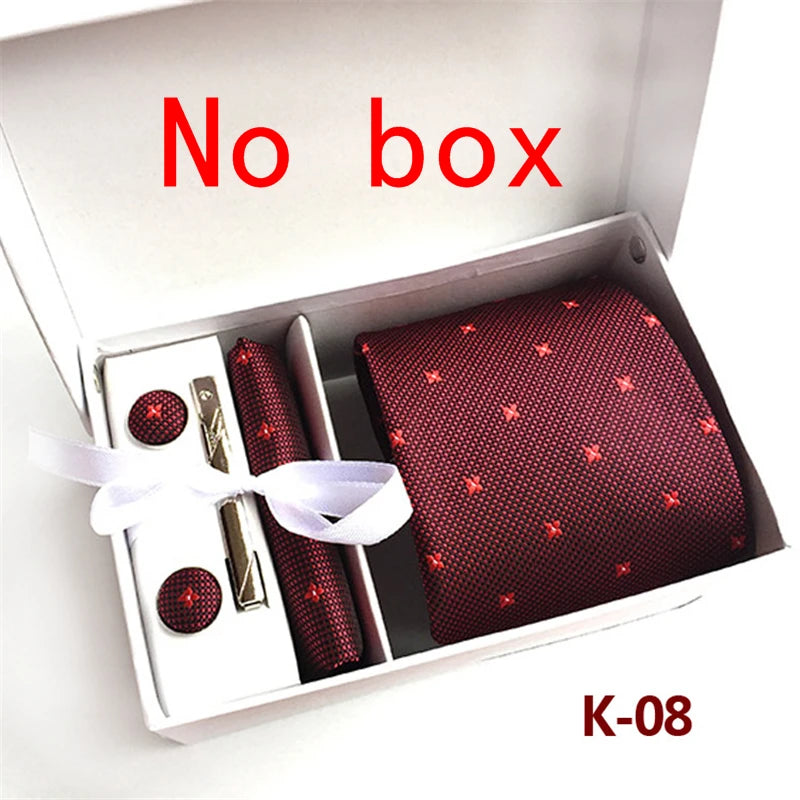 tie set for men gift box for men gravata luxury designer brand 8 cm Jacquard Necktie Pocket Square Clip cufflinks