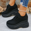 Women's Knitted White Wedge Sneakers 2026 Spring Breathable Mesh Chunky Platform Sneakers Woman Plus Size 42 Lace Up Sport Shoes