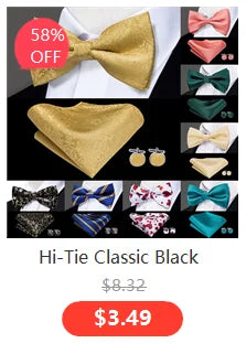 Hi-Tie Adjustable Butterfly Self Bow Tie for mens 100% Silk Floral Paisley Male Classic Wedding Party Golden Red Bow Tie Set