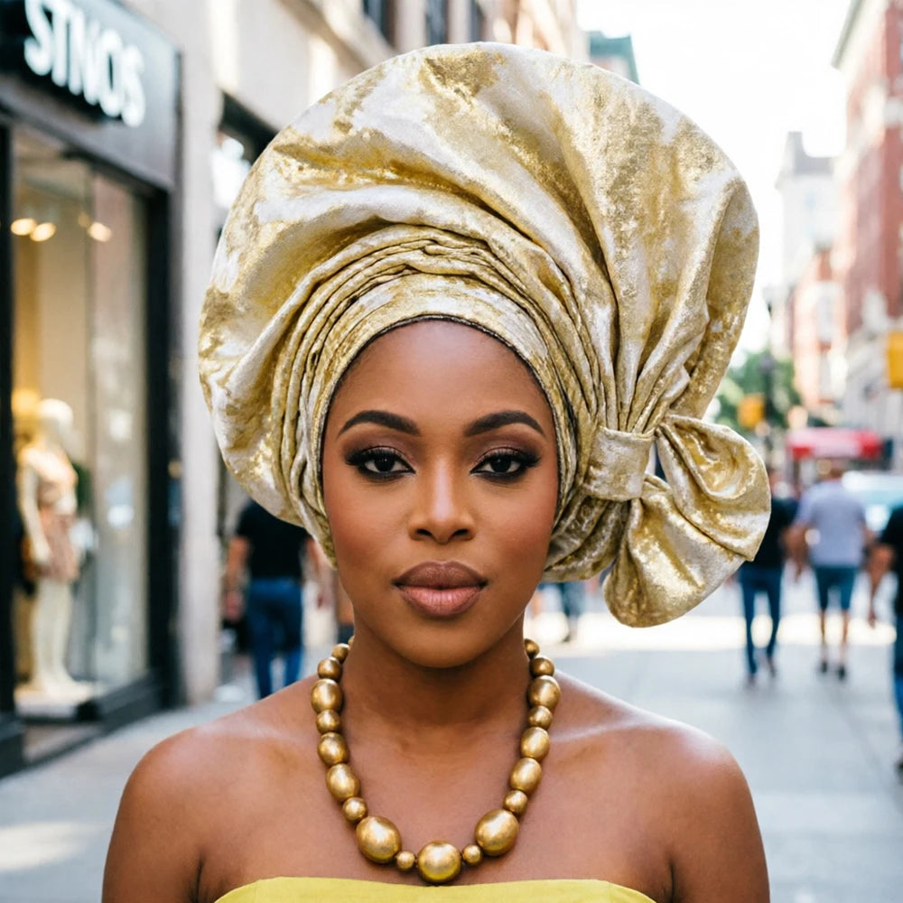 African Auto Gele Headtie For Women Printed Nigerian Traditional Head Wrap Elegant Turban Headscarf Wedding Party Headwear