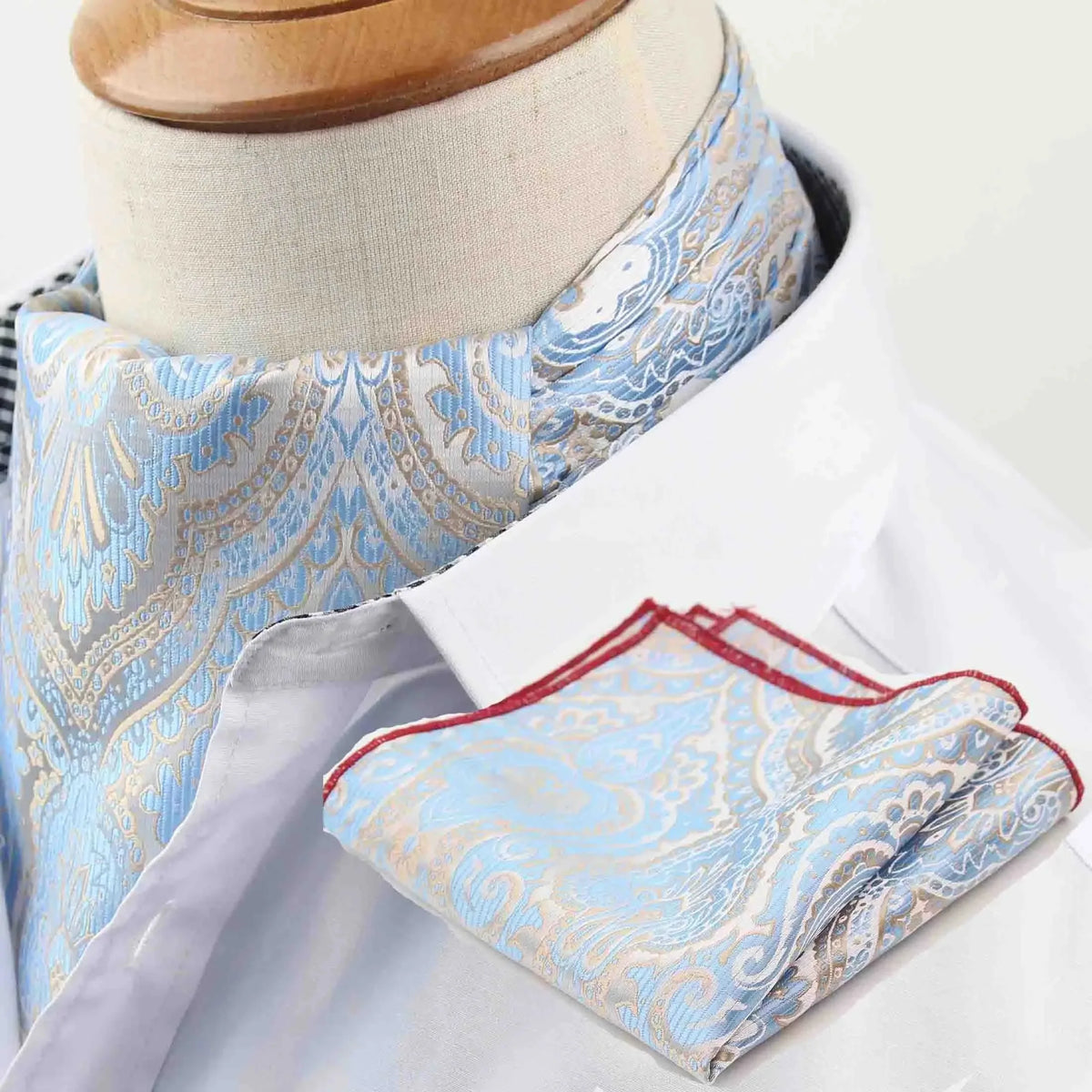 Polyester Cravat Pocket Square Set Formal Necktie Handkerchief Ascot Self Tie Polka Dot Paisley Design Gentleman Necktie Gifts