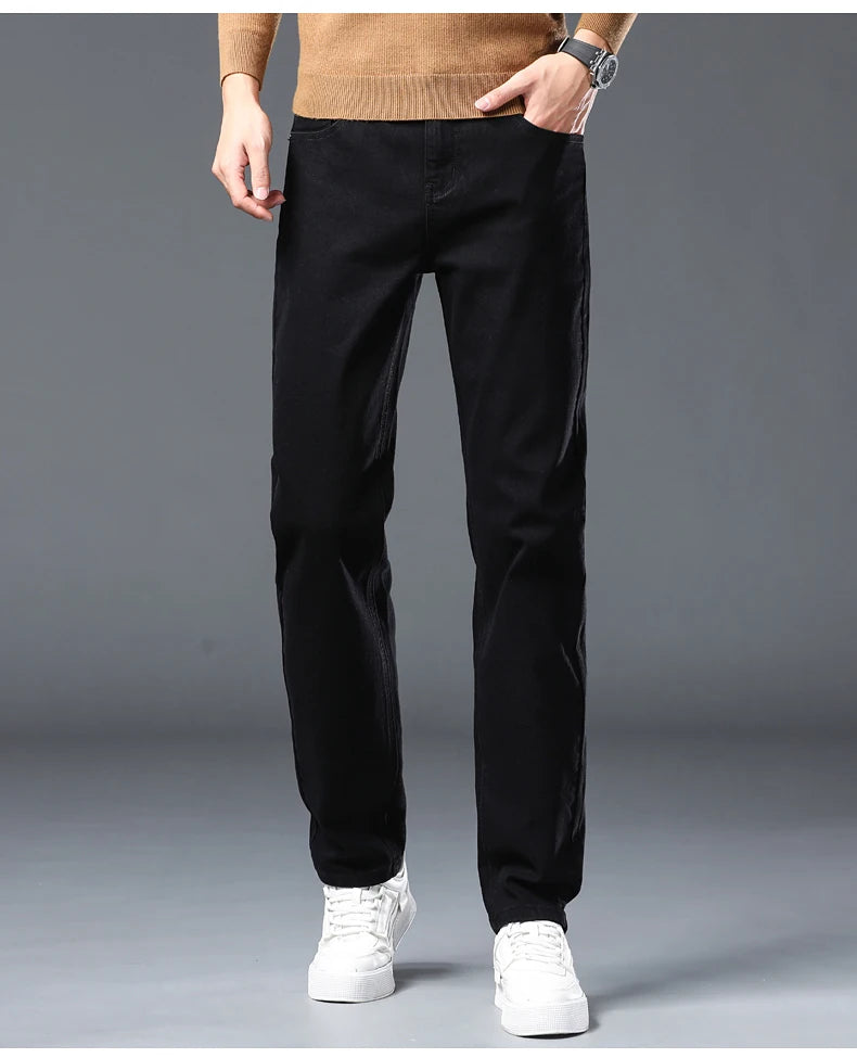 Men's New Stretch Straight Jeans Business Versatile Trendy Youth Casual Regular Long Pants for Spring Autumn Male Denim Trousers
