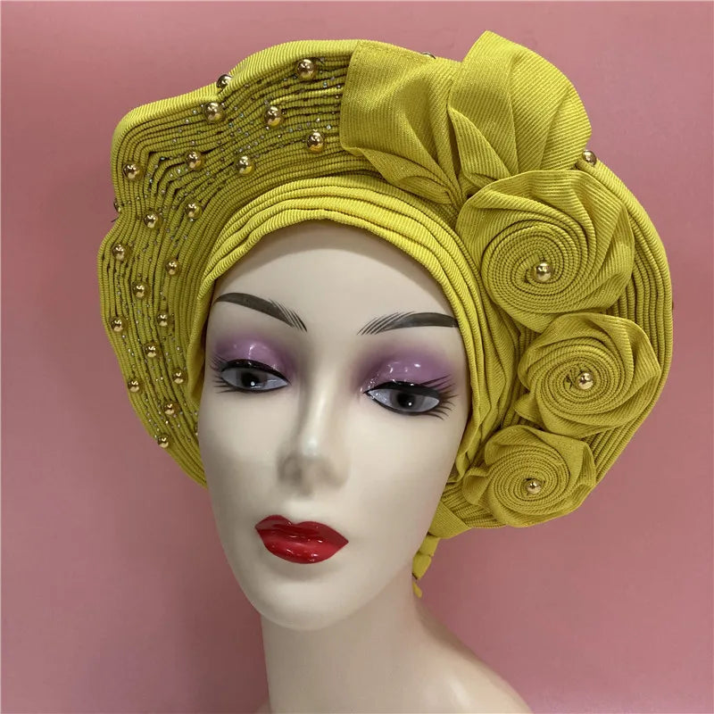 Latest Aso Oke Auto Gele Headtie Already Handmade African Cap Nigerian Wedding Gele Women Braid Turbans Ladies Head Wraps 9L0624