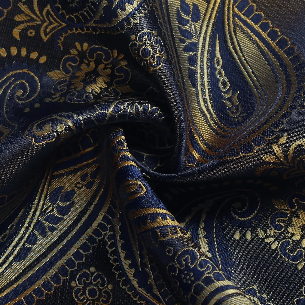 Mens Tie Set Silk Silver Paisley Floral Necktie and Pocket Square Cufflinks Tie Clip Classic Formal Ties for Men Wedding Party