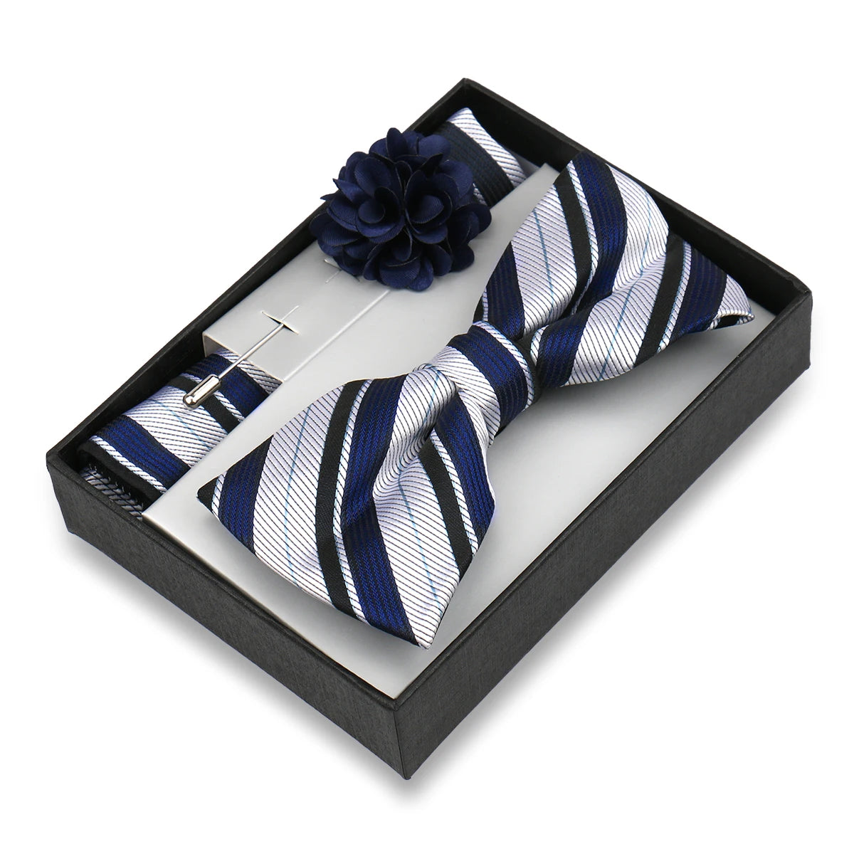 Classic High Quality Bow Tie Set Box Gift For Men Fashion Elegant Bowtie Handchief And Brooch Set Wedding Business Accessories