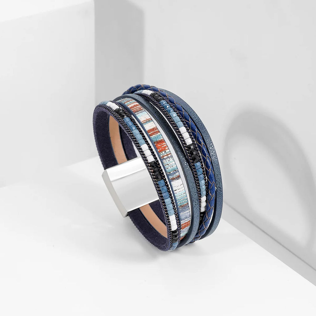 Bohemian Bracelet Hand-Woven Leather Bracelet Alloy Magnetic Clasp for Women Fashion Bracelet Women's Aesthetic Jewelry