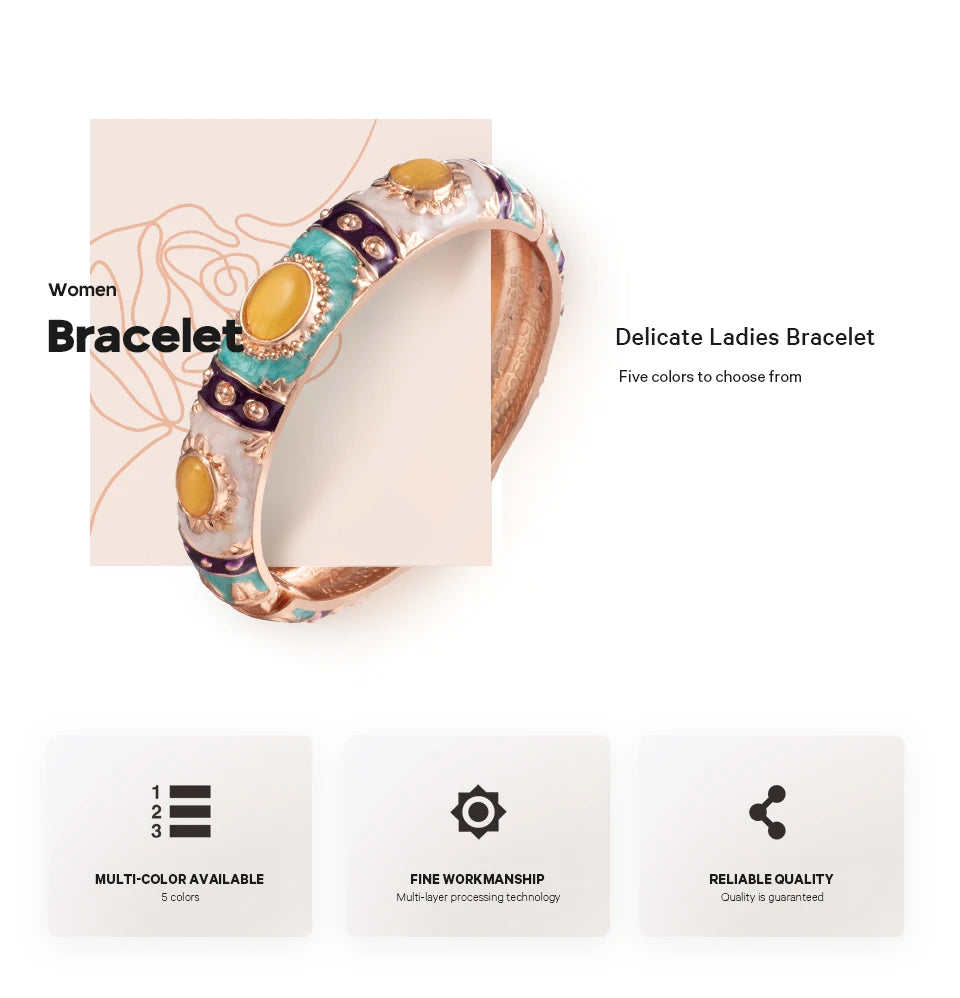 Enamel Bracelet For Women Bangle On Hand Hawaiian India Cloisonne African Jewelry Women's Hand Bracelets Bohemian Designer Gifts
