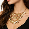 Elegant Multi Layer Hammered Disc Bib Necklace Gold Tone Statement Accessory for Women's Special Occasion Styling