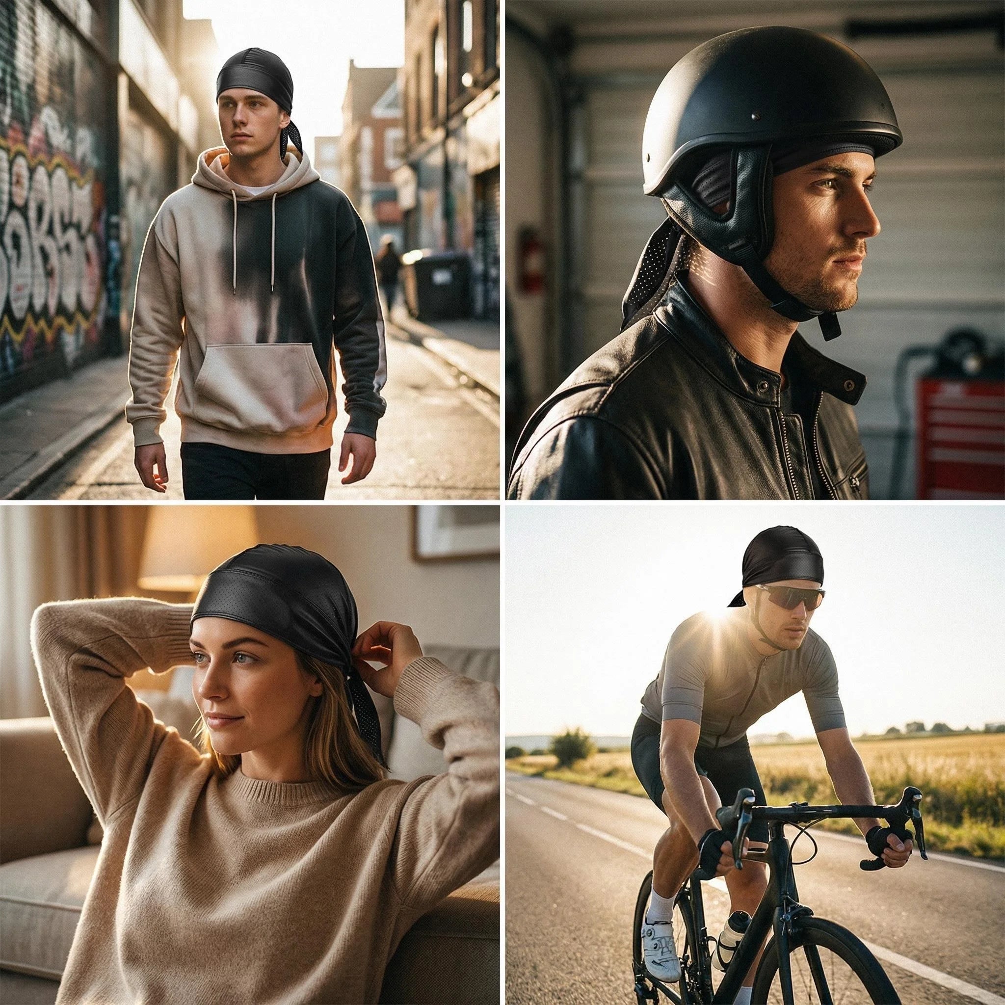 Men's Breathable Perforated Durag Headwrap, Quick Dry Pirate Bandana Hat, Lightweight Motorcycle Biker Head Scarf, Elastic Skull