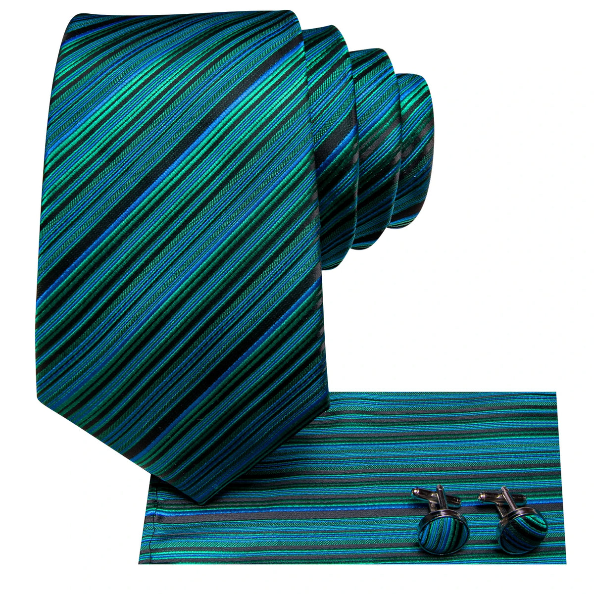 Hi-Tie Burgundy Blue Striped Men Elegant Necktie Handkerchief Cufflinks for Tuxedo Fashion Classic Silk Luxury Tie for Man