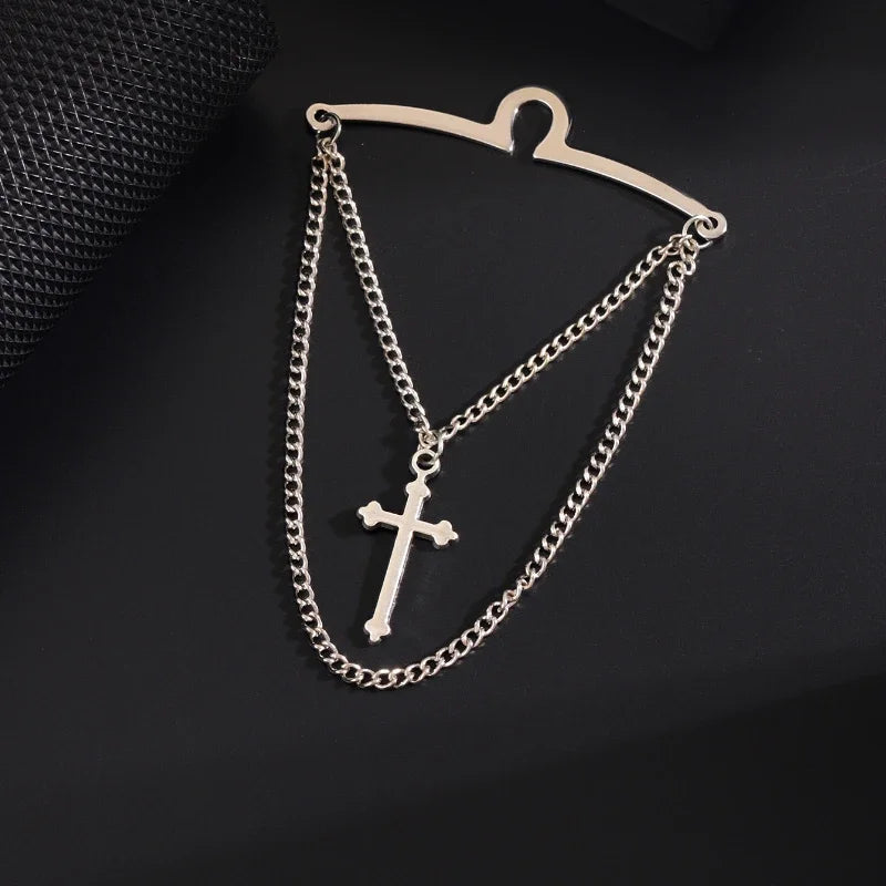 High-end Metal Cross Tassel Tie Clips for Men Business Wedding Necktie Clips Shirt Collar Pin Luxulry Jewelry Accessories