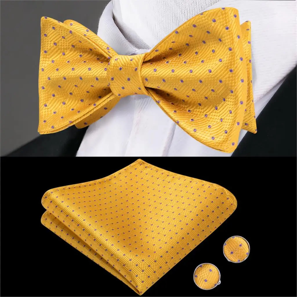 Hi-Tie Adjustable Butterfly Self Bow Tie for mens 100% Silk Floral Paisley Male Classic Wedding Party Golden Red Bow Tie Set
