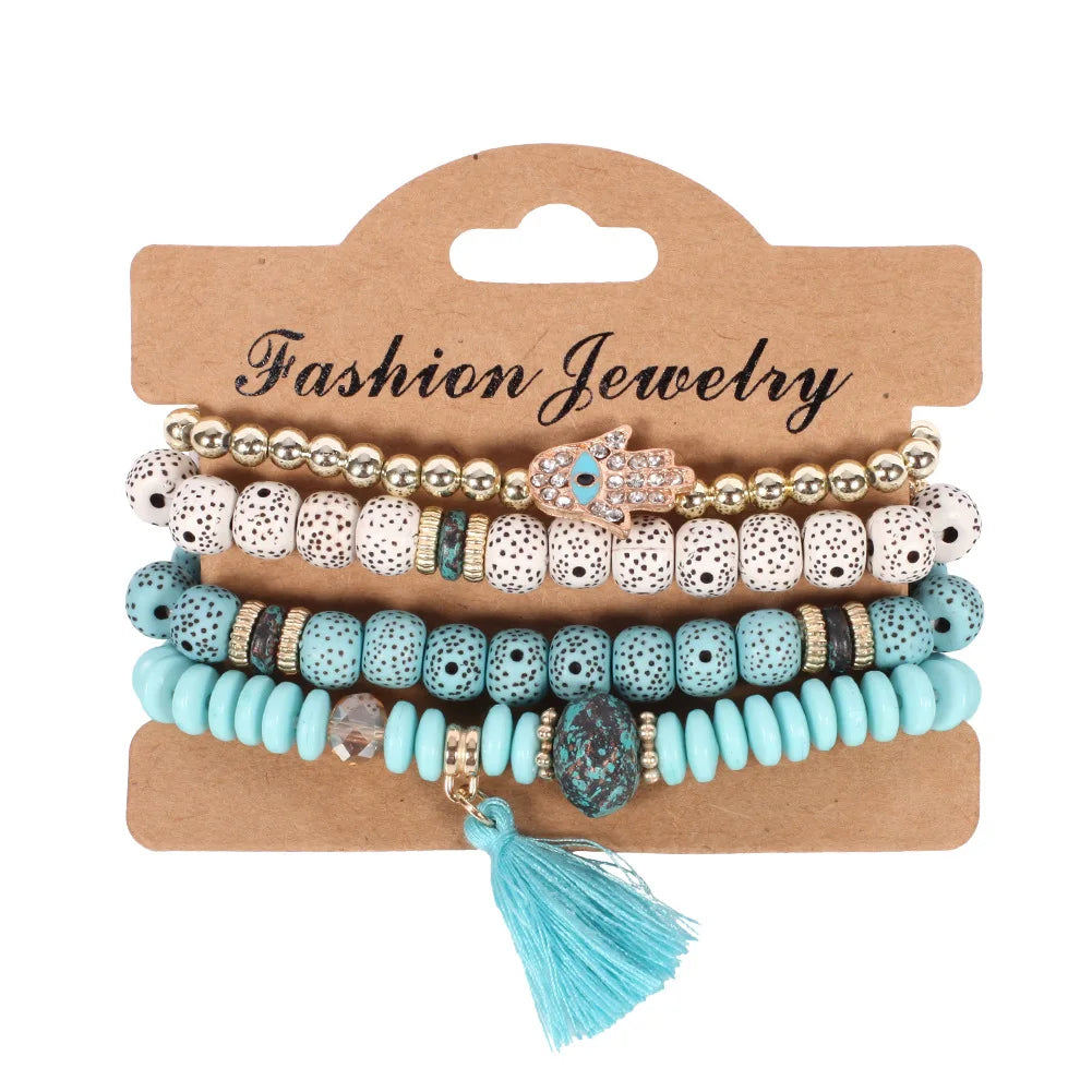 Bohemian Handmade Beads Bracelet Set For Women Summer Colorful Beaded Chain Bangle Men Boho Jewelry Accessories