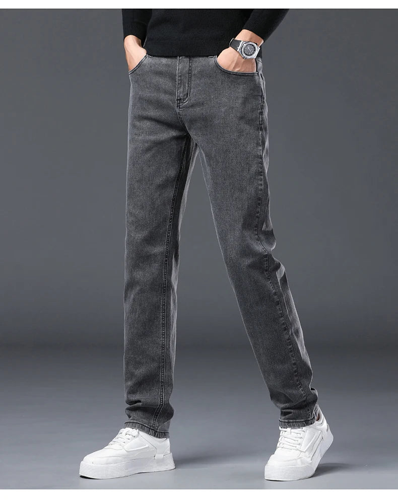 Men's New Stretch Straight Jeans Business Versatile Trendy Youth Casual Regular Long Pants for Spring Autumn Male Denim Trousers