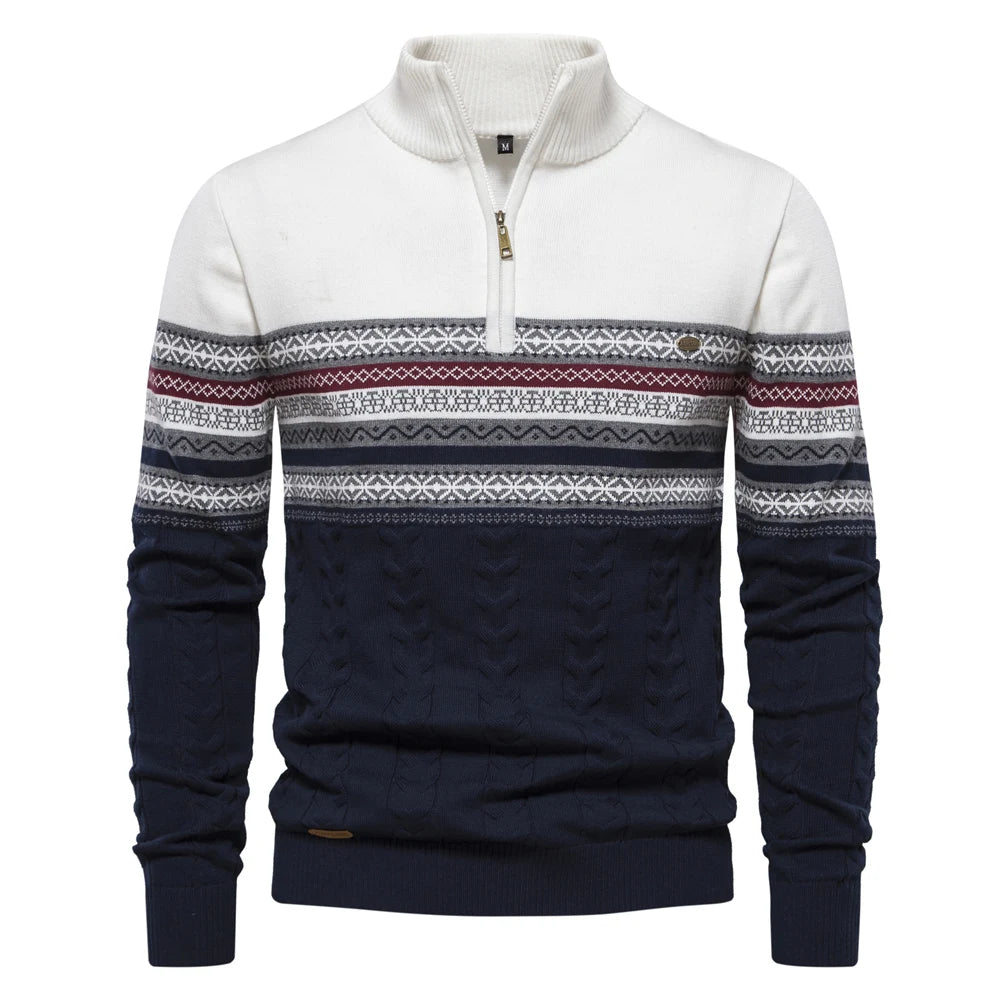 2023 New Autumn High Quality Zipper Pullers Men Warm Winter Cotton Sweaters for Men Ethnic Patterns Casual Mens Sweater