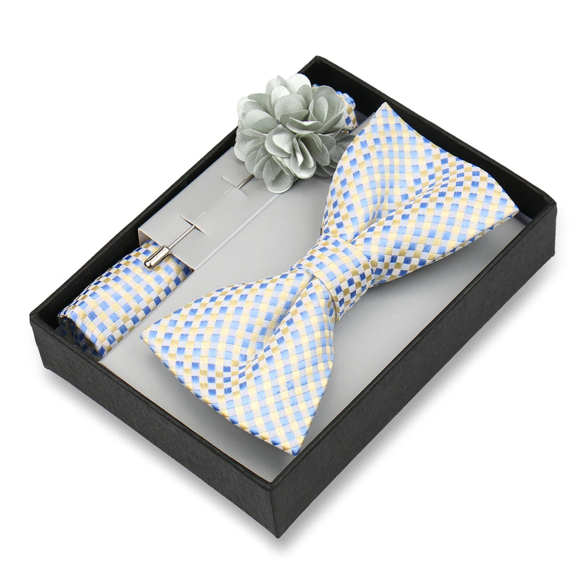 Classic High Quality Bow Tie Set Box Gift For Men Fashion Elegant Bowtie Handchief And Brooch Set Wedding Business Accessories