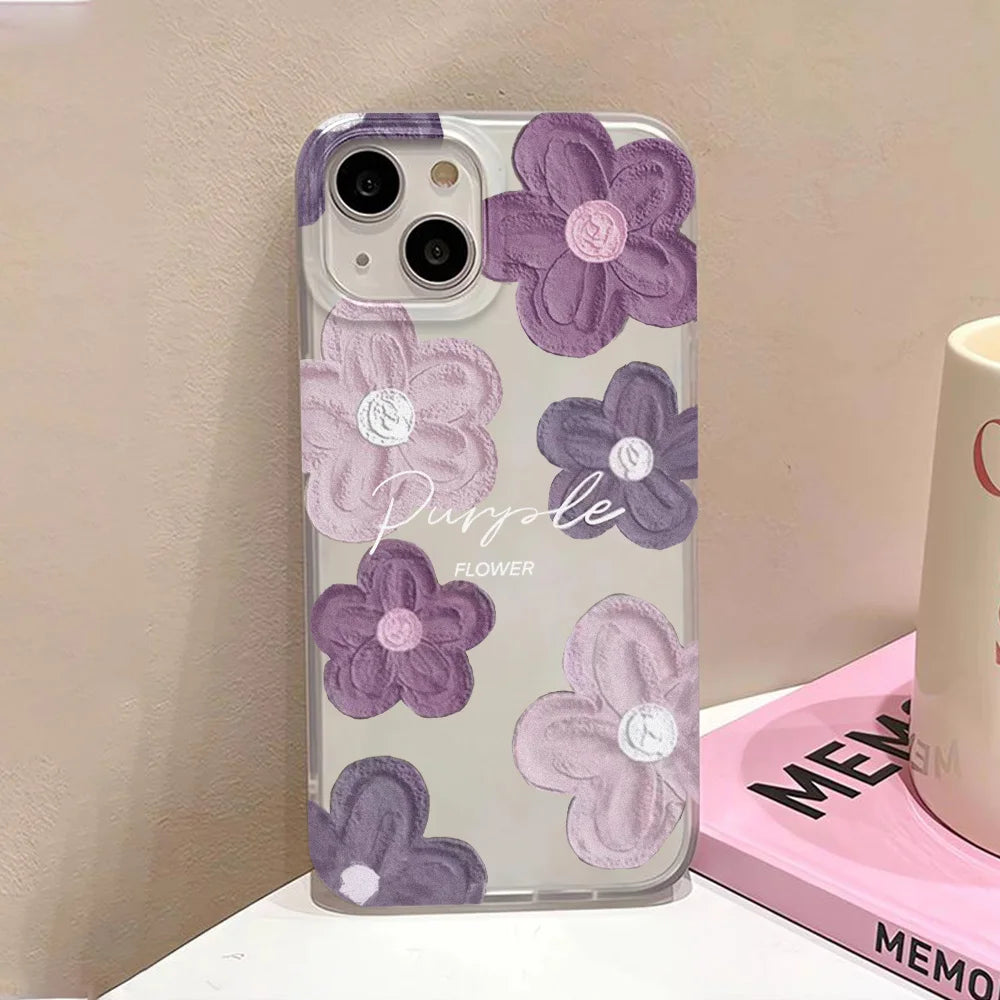Matte Soft Silicone Phone Cases for iPhone 15 Case iPhone 16 13 17 Pro Max 14 11 12 Pro 15 16 Plus Flower Clear Shockproof Cover