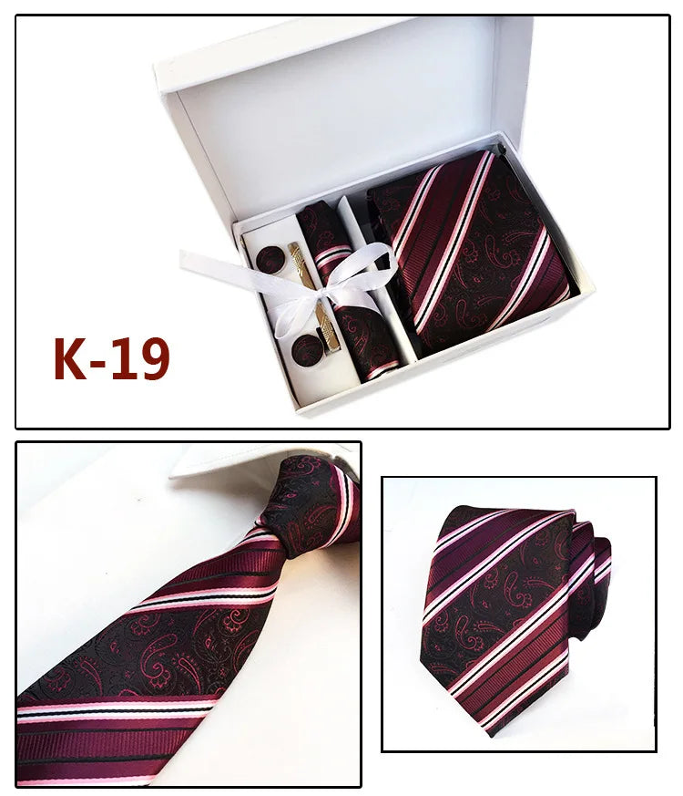 tie set for men gift box for men gravata luxury designer brand 8 cm Jacquard Necktie Pocket Square Clip cufflinks