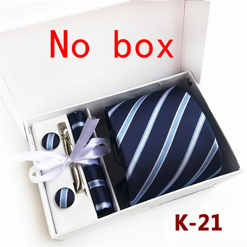 tie set for men gift box for men gravata luxury designer brand 8 cm Jacquard Necktie Pocket Square Clip cufflinks