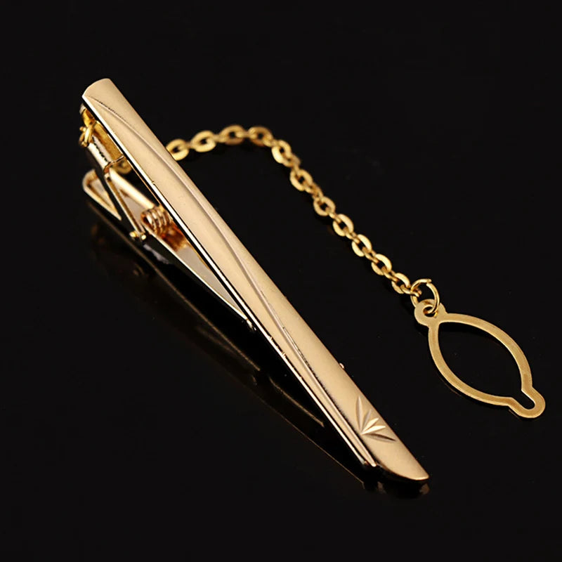 Tie Clip For Women &Men Metal Gold Vintage Chain Luxury Business Ties Bar Pin Clip For Necktie Man Shirt Accessories Party Wedding Gift