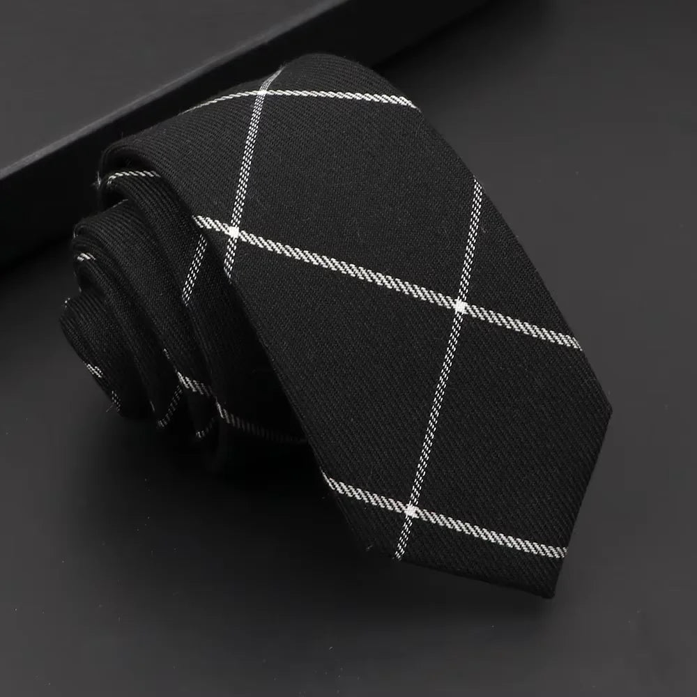 Classic Mens Solid Cotton Handmade 6cm Ties Striped Narrow Collar Slim Necktie Black Red Blue Formal Business Wedding Tie Gift