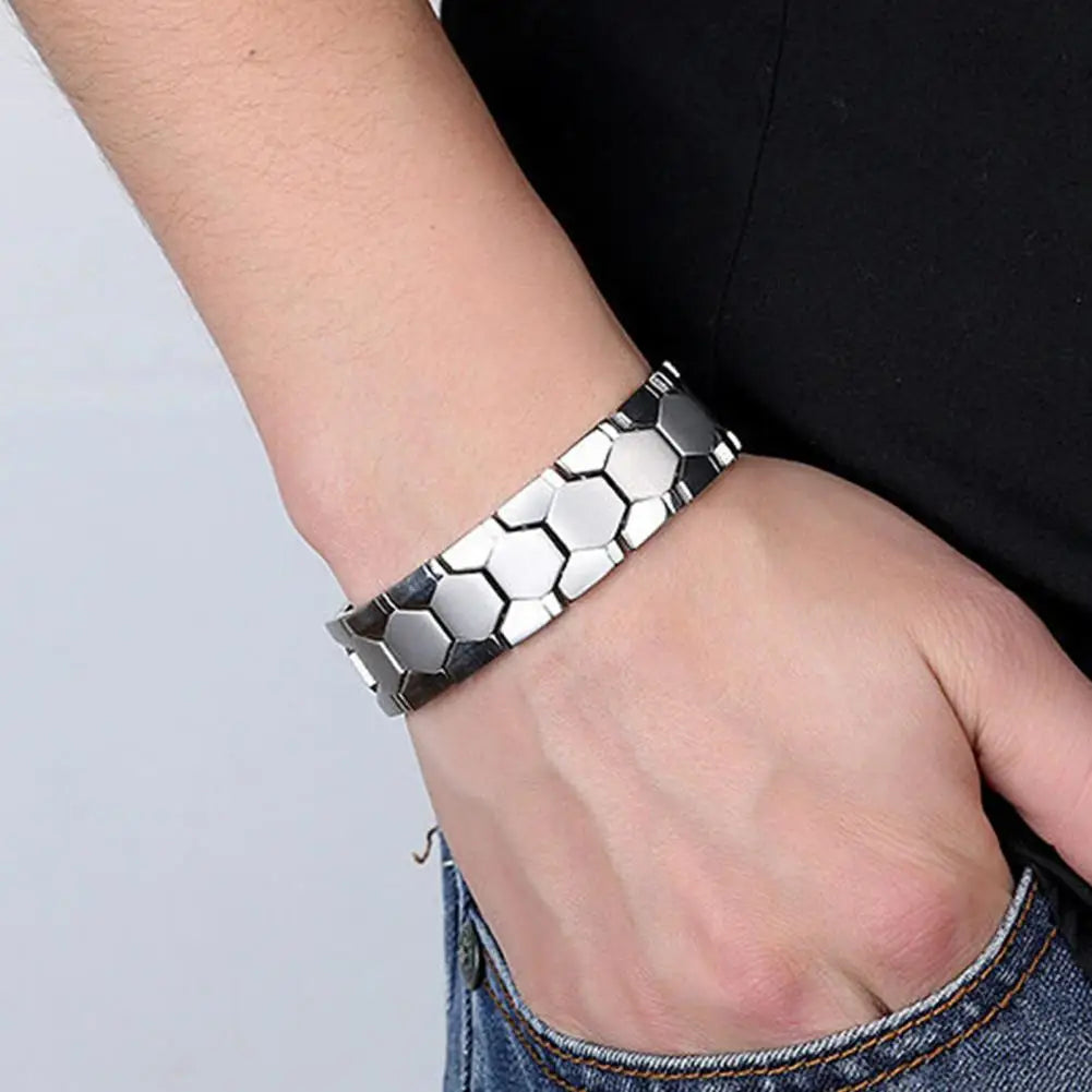 Men Bracelet Magnetic Alloy Therapy Bracelet Hexagon Luster Sleek Link Bangles Detachable Therapy Bracelet Daily Jewelry Gift