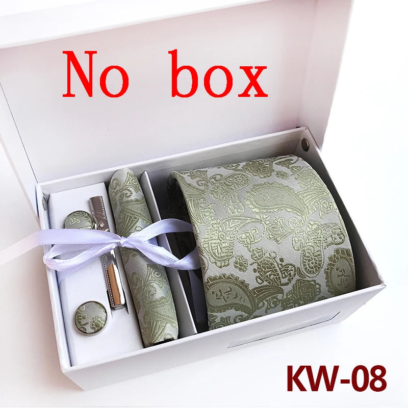 tie set for men gift box for men gravata luxury designer brand 8 cm Jacquard Necktie Pocket Square Clip cufflinks