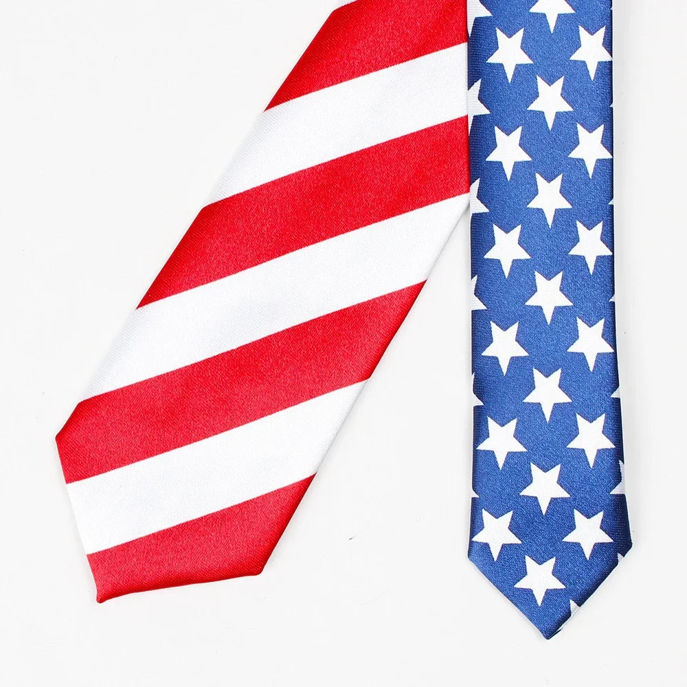 8cm Classic American Flag Striped Neckties Unisex Adult Simulated Silk Polyester Ties For Men Party Club Performance Suit Cravat