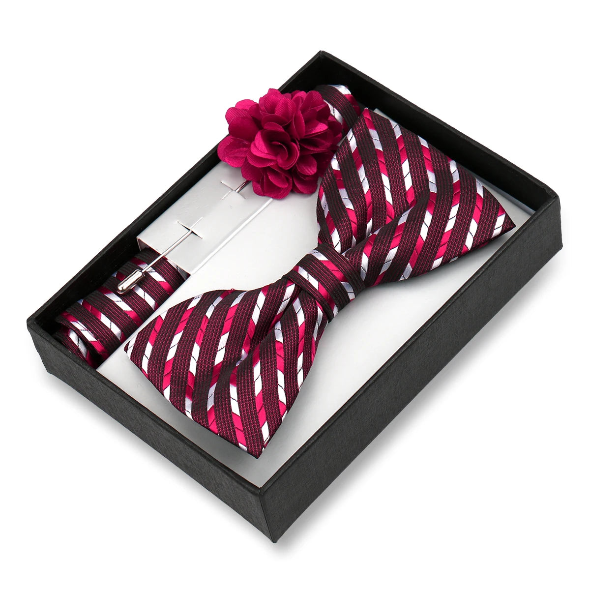 Classic High Quality Bow Tie Set Box Gift For Men Fashion Elegant Bowtie Handchief And Brooch Set Wedding Business Accessories