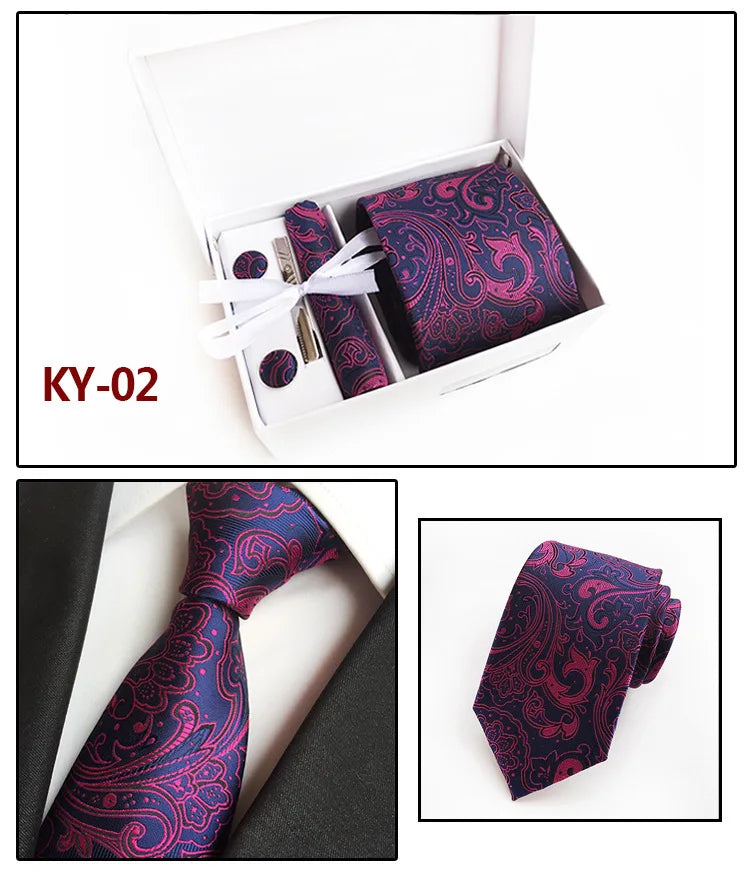 tie set for men gift box for men gravata luxury designer brand 8 cm Jacquard Necktie Pocket Square Clip cufflinks