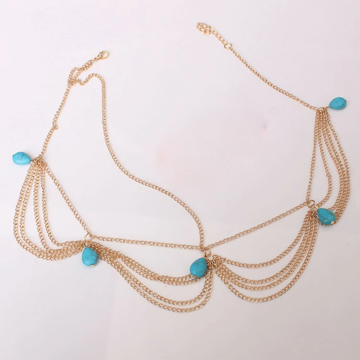 Bohemian Hair Accessories For Women Elegant Vintage Turquoise Forehead Chain Exquisite Tassel Gemstone Hair Chain Hair Hoop