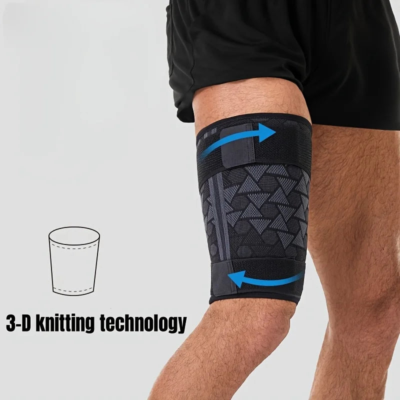 Thigh Support Sleeves W/ Anti-slip Silicone & Fixing Straps Thigh Compression Sleeves for Gym Strength Training Outdoor Exercise