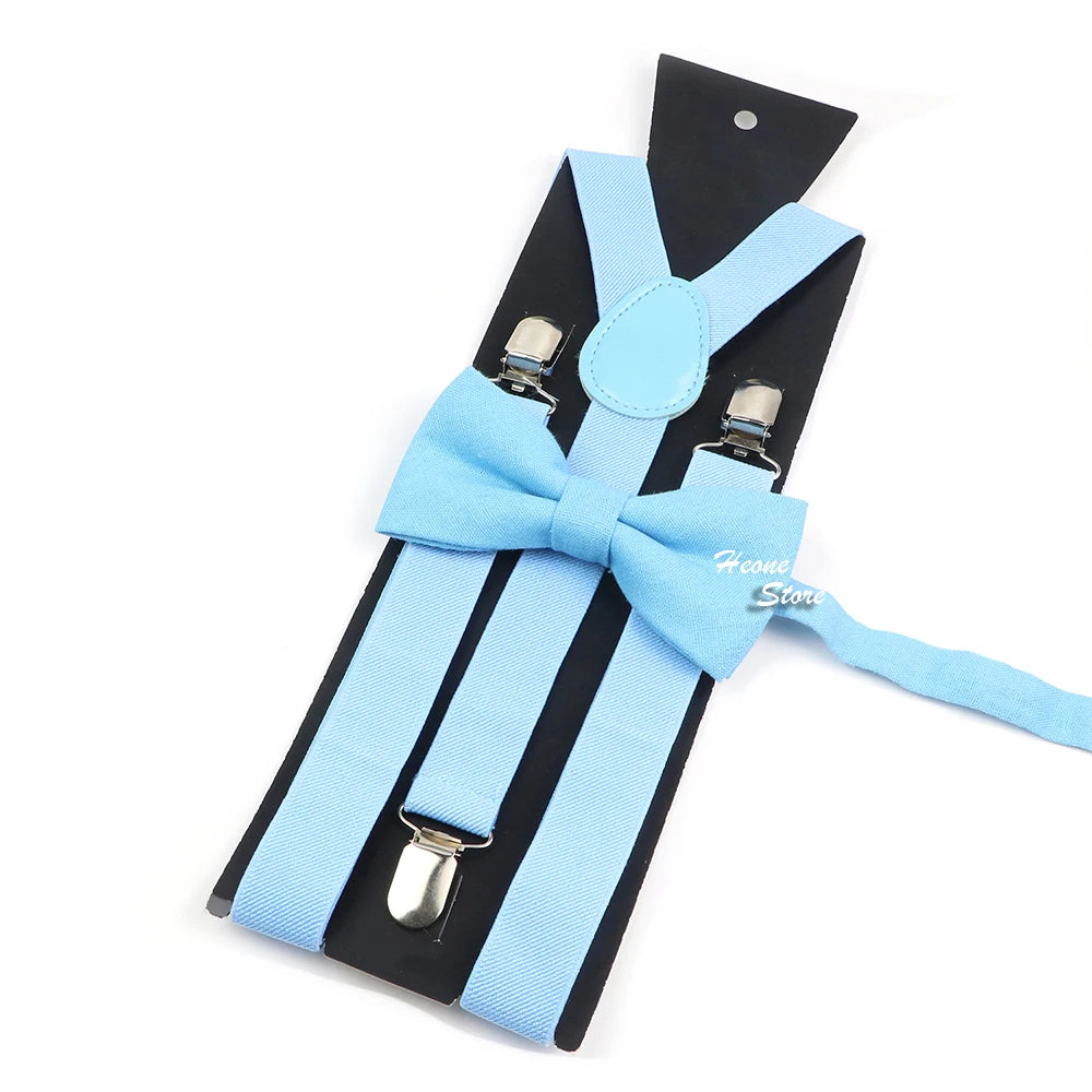 Hot Sale Suspender Bowtie Set For Men Boys Skyle Blue Royal Blue Navy Blue Elastic Adjustable Y-Back Braces Straps Accessory