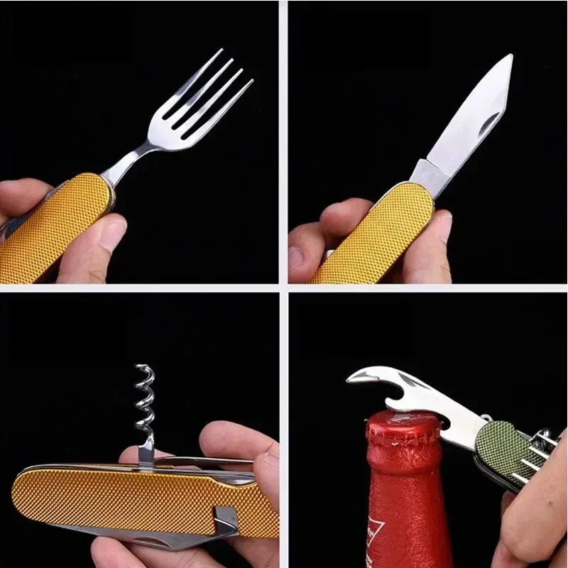 Foldable Camping Utensil Set - Multi-Functional Knife, Fork, Spoon Combo for Outdoor Activities and Sports Camping Picnic Travel
