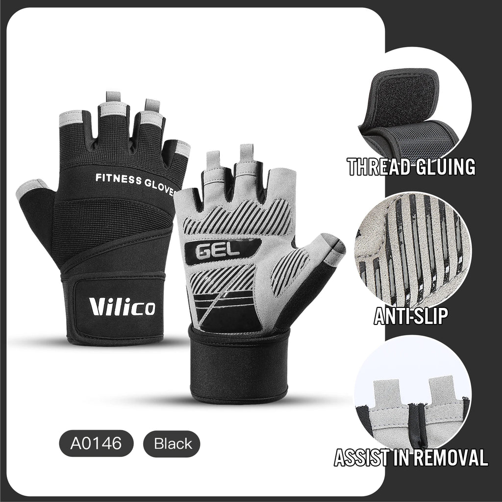 Cycling Gloves Half Finger Gym Weightlifting Dumbbell Training Anti-Slip Fitness Gloves Workout Crossfit Exercise Gloves