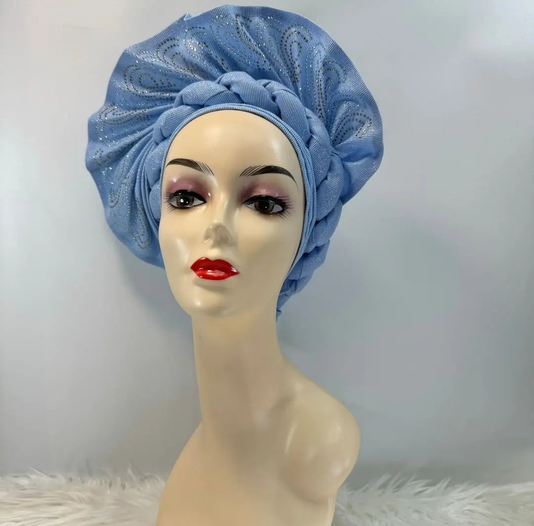 High Quality African Nigeria Gele Elegant Helmet With Stones Headband Turban Head Scarf Head-Hat Auto Gele Brand New Hats 7L631