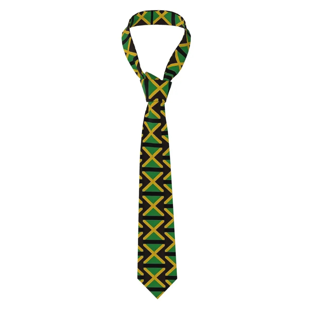 Jamaican Flag Tie green yellow red stripes Pattern Neck Ties Vintage Cool Collar Tie Adult Wedding Party Necktie Accessories