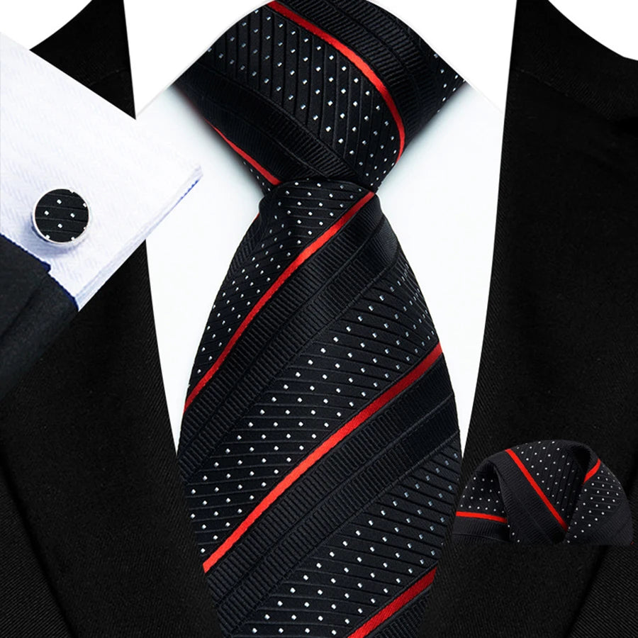 Mens Tie Set Stripes Necktie and Pocket Square Cufflinks Tie Clip Classic Formal Neck Ties for Men Wedding Business Party