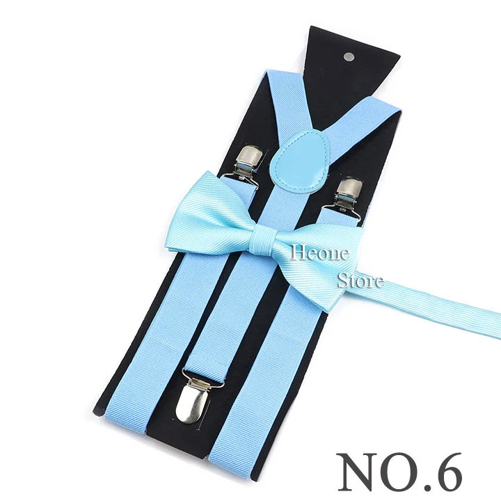 Hot Sale Suspender Bowtie Set For Men Boys Skyle Blue Royal Blue Navy Blue Elastic Adjustable Y-Back Braces Straps Accessory