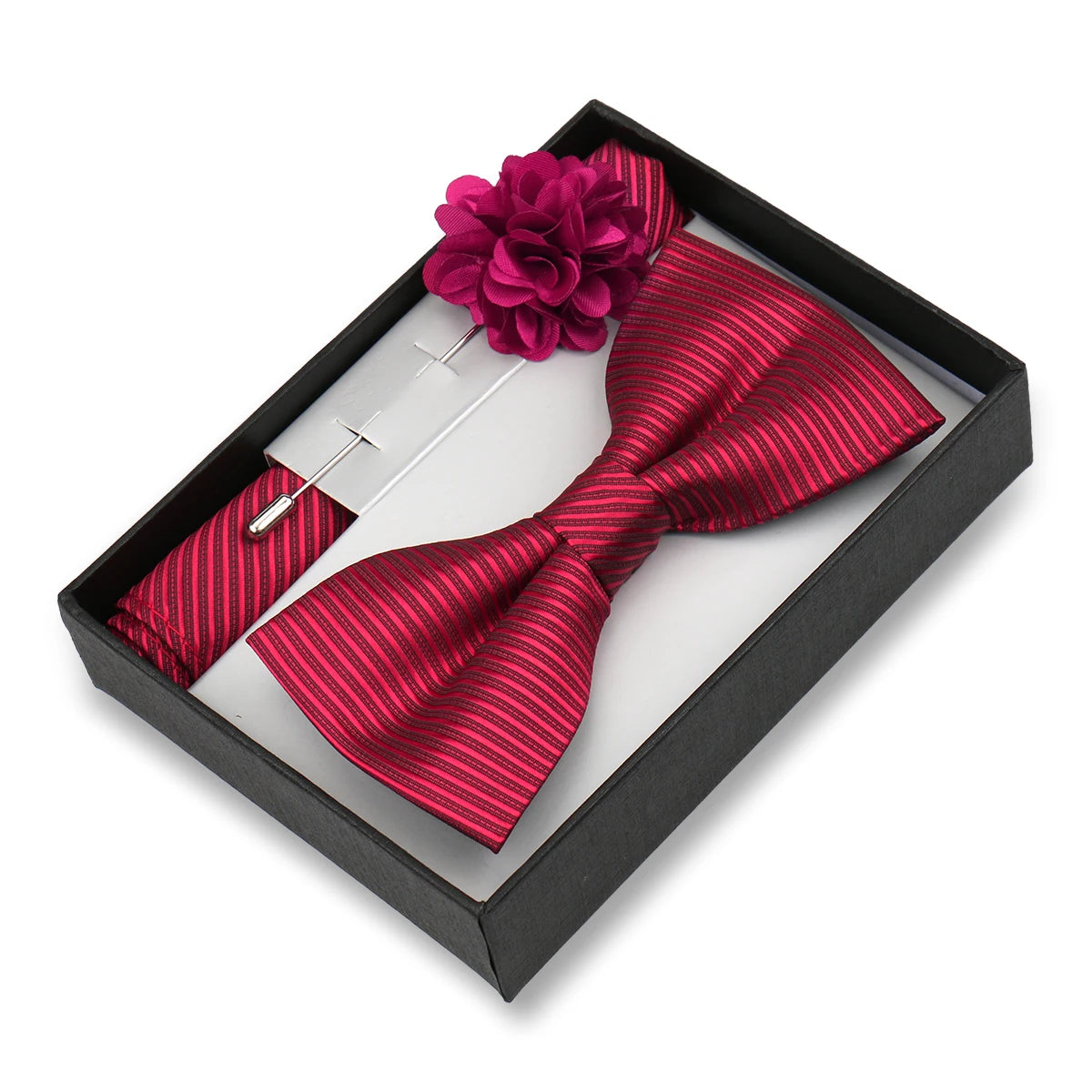 Classic High Quality Bow Tie Set Box Gift For Men Fashion Elegant Bowtie Handchief And Brooch Set Wedding Business Accessories