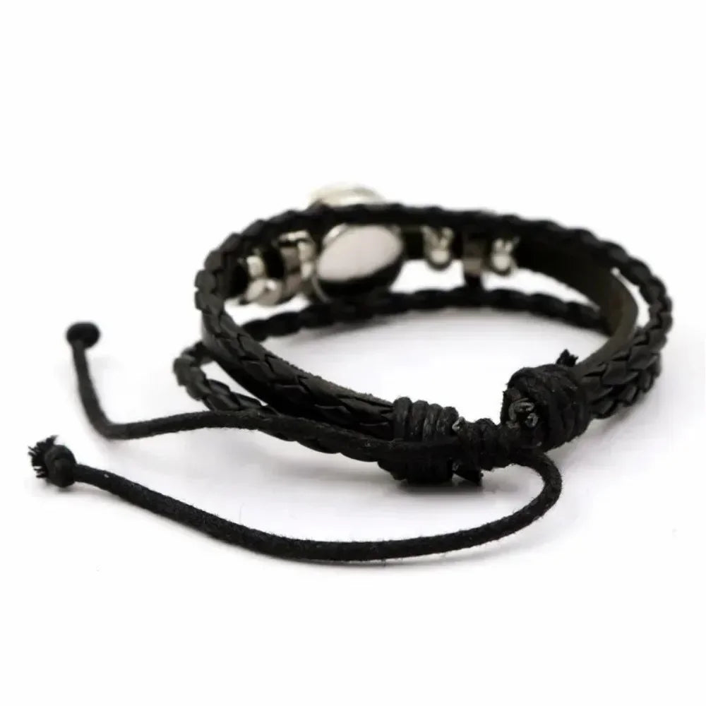 Handwoven Leather Bracelet - Adjustable Glass Cabochon Bangle for Women, Fashionable Boho Jewelry Gift, Trendy Wrist Accessory